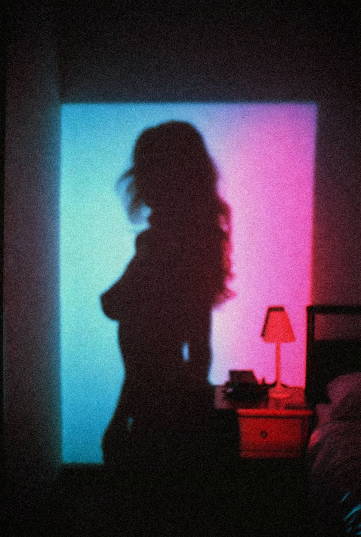 Projected silhouette, cyan and rose