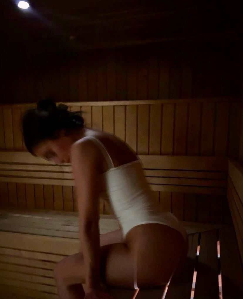 Sauna, white swimsuit